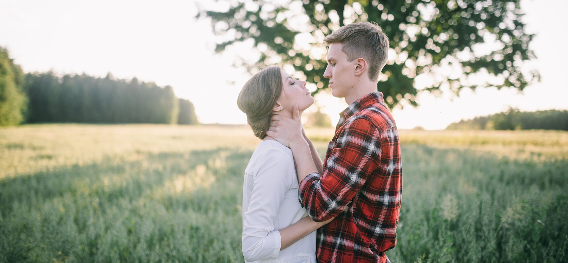 Cancer man has eye contact with woman.